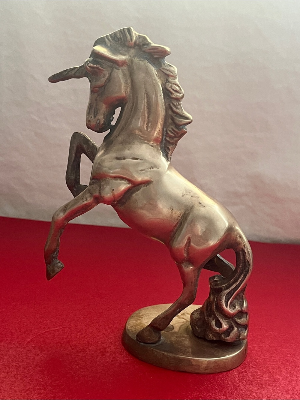 Majestic Vintage Brass Standing Unicorn Figurine Patina 7.25” tall